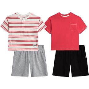مجموعة شورتات DKNY Toddler Boys - 4 قطعة من الأكمام قصيرة الأكمام الرسم البيانية وشورت الصوف المطابقة للأولاد (الأحجام: 2T -7)