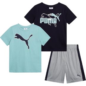 PUMA Boys' Short Set - 3 Piece Short Sleeve Graphic T-Shirts and Active Shorts Outfit Set for Boys (Sizes: 2T-7)