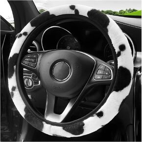 Cow Print Car Accessories Set, Soft Fluffy Plush Cute Cow Steering Wheel Cover & Handbrake Cover, Warm Furry Cow Print Armrest Mat & Shift Gear Cover, Car Accessories (Gear Cover)