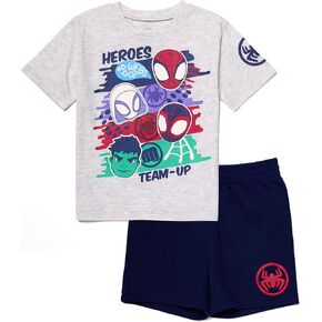 Marvel Spider-Man Boys T-Shirt and Shorts Outfit Set – Crew Neck Shirt featuring Hulk & Superheroes