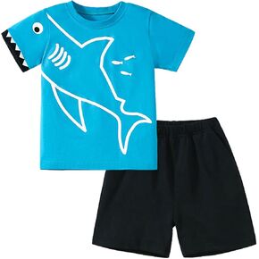 HILEELANG Toddler Boy Summer Short Clothes Sets Cotton Crewneck Tees Shorts Pocket Adjustable Knite Shorts Playwear Sets