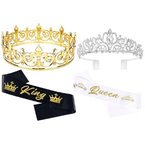 Tobatoba King and Queen Crown مجموعة مع الوشاح - كينج وملكة توجيان للرجال والنساء - حفلة موسيقية ، العودة للوطن ، حفل زفاف ، عيد ميلاد ، عيد الهالوين