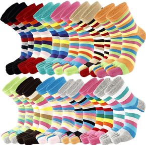 12 Pairs Rainbow Toe Socks 5 Finger Cotton Socks Colorful Toe Separated Socks Striped Finger Socks for Women Running Yoga