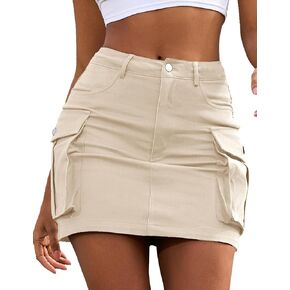Bridesmay Mini Cargo Skirt for Women with Pockets Stretchy High Waisted Bodycon Y2k Skirts