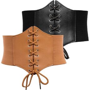 GRACE KARIN Lace-up Cinch Belt Tied Corset Elastic Waist Belt 2 Piece