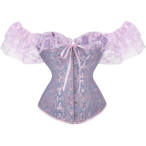 Makemechic Women’s Renaissance Bustier Floral قبالة الكتف مشد Criss Cross Lace Up Toppear Tops