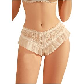 SHENHE Women's Sexy Lace Crotchless Panty Ruffle Low Rise Bow Frilly Brief Underwear
