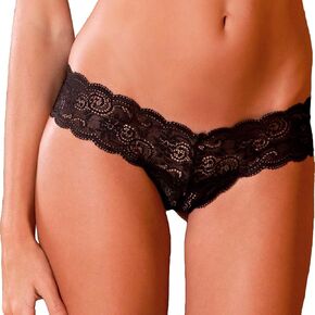 Rene Rofe Women's Crotchless Lace Thong With Lace-Up Back