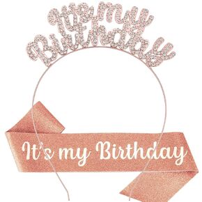 Chanaco Birthday Sash, Girl Headband Set, Tiara Crown, Women's Happy Birthday Decorations and Gifts
