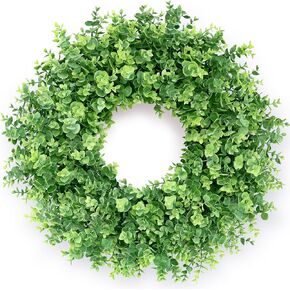 26" Eucalyptus Wreath for Front Door, Porch, Window - Large Artificial Greenery Outdoor Wreath for Home, Farmhouse Decor - Spring, Summer, Fall, All Seasons (Green)