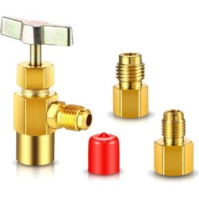 R134A Refrigerant Opening Valve 8401 Top Style Metal Can Tap 6015 Refrigerant Tank Vacuum Pump Adapter to R12 1/2 Female to 1/4 Male Flare 6014 Pump Adapter 1/4 Flare Female to 1/2 Male (3 Pieces)