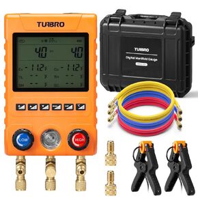 مقياس Turbro Digital Mifold مع مشابك درجات حرارة سلكية و 3 خراطيم ، ضغط نظام HVAC وقياس درجة الحرارة ، متوافق مع 88 مبرد ، MG800-PRO