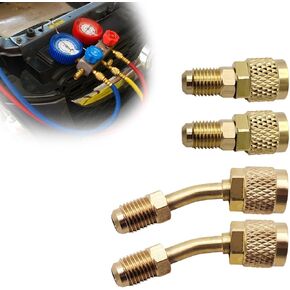 4PCS R410A Adapter 5/16 Female, 1/4 Male SAE Swivel Adapter for Air Conditioners HVAC and Refrigeration Service, 2 Straight Adapter + 2 Angled Adapter