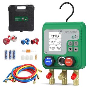 HVAC Digital Manifold Gauge Set 92 Refrigerants AC Gauge Set with Dual Pressure Test Digital Manifold Gauges with LCD Display for R134A/R22/R410A, HVAC Gauges with Refrigerant Hoses,Suitcase