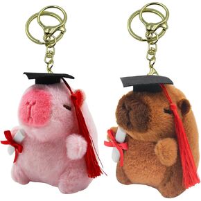 2Pcs Capybara Plush Keychain Toy,4'' Graduation Capybara Keychain with Bachelor's Hat and Scroll, Graduation Gift, used as Backpack, Bag and Key Decoration