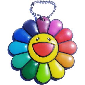 Murakami classic rainbow color fake sunflowers keychain brooch pin kitchen wall decor plush toy cute smile great for decoration phones backpacks jeans jackets and more 2.7 inches diameter