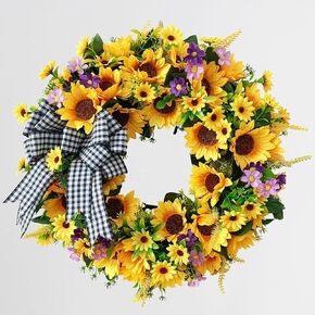 Spring Summer Wreaths for Front Door, 22 inch Yellow Forsythia Door Wreath with Hello Sign for Home House Farmhouse for Front Door Wall and Porch Decorations Gifts