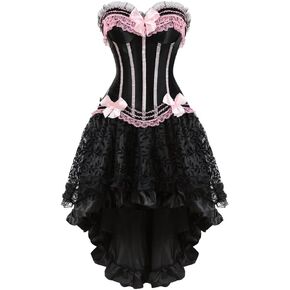 Grebrafan Gothic Striped Corset Push up Bustier with Fluffy Pleated Layered Tutu Skirt