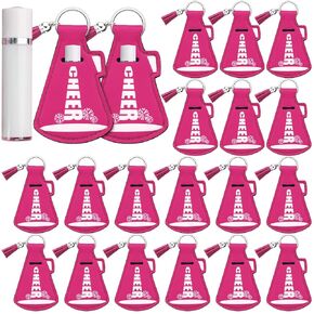 20 Pcs Cheerleading Gifts Bulk Natural Lip Balm Holder with Tassel Hangable Keychain Charms Set Cheer Team Gifts for Cheer Teen Sports Party Supplies(Red)