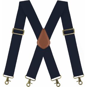 habibee Suspenders for Men Heavy Duty 2 Inch Wide X-back Belt with Mental Clips