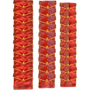 30 PCS Jewelry Silk Purse Pouch with Zipper Jewelry Facs Chinese Silk Style Brocade Brocade Brocade (Red ، Small & Median