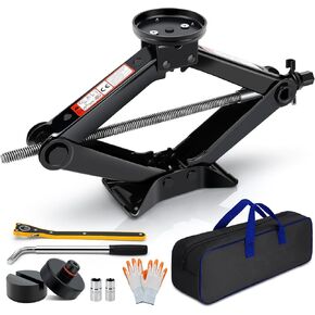 2025 Latest Scissor Jack for Car, Premium Alloy Steel 2.5 Ton Car Jack Kit for Tesla Model 3/Y/S/X, 2 in 1 Universal Tire Changing Kit with 2 Jack Pads & High-Strength Lug Wrench for Sedan/SUV/MPV