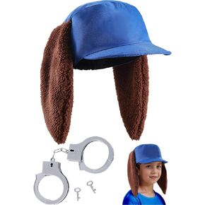 Dog Hero hat Costume kit,Include Dog Ears cap,Handcuffs with Keys for kids Men Women Halloween Cosplay Book Day of School Dress Up