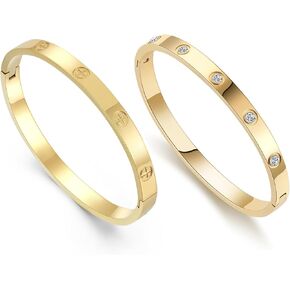 2-Pack Friendship Bracelets for Women - 18K Gold Plated Titanium Steel Cuff Love Bangle Set with Cubic Zirconia | Sister Jewelry Gift, Eco-Friendly Packaging, Durable Everyday Wear