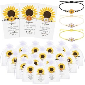 Huquary 36 Set Inspirational Gifts Bulk Sunflower Bracelets for Women Easter Handmade Sunflower Bracelets with Thank You Cards for Mother's Day Friend Women Coworker