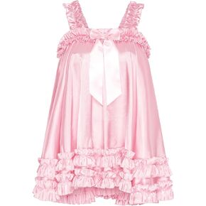 Satini Lingerie Satin Sissy Ruffle Hem Frilly Babydoll Dress Negligee Feminine Crossdress Cosplay