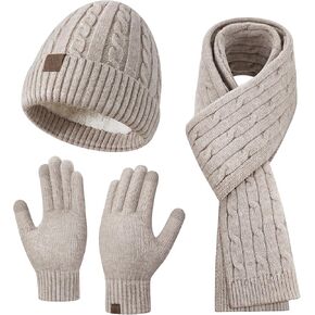 Warmiehomy Winter Hat Beanie Scarf Touchscreen Gloves Set for Women, 3 in 1 Set with Knit Warm Long Neck Scarves Cap Gloves