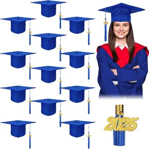 Berlune 12 Pieces Matte Graduation Cap 2025 Tassel Adjustable Mortarboard Graduation Hat for High School Bachelor Adult