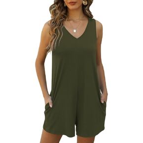 Women's Summer V Neck Tank Top Romper Sleeveless Loose Casual Shorts Jumpsuit Overalls with Pockets 2025 Clothes