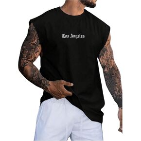 OYOANGLE Men's Letter Graphic Print Tank Top Crew Neck Sleeveless T-Shirts Summer Tops Streetwear in Kuwait