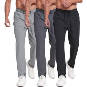 RPOVIG 3 Pack Men's Athletic Sweatpants with Zipper Pockets Workout Gym Running Hiking Active Cooling Stretch Joggers Pants