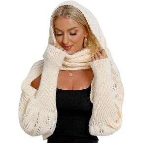 iheresy Winter Scarf Wrap Sweater with Sleeves, Warm Elastic Shawl Sweater Shrug for Women