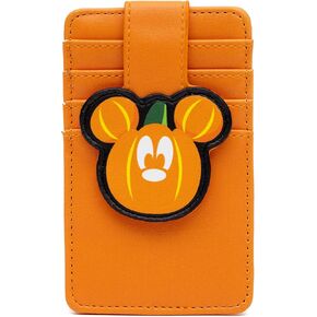 Buckle-Down Disney Vegan Leather Wallet, ID Card Holder, Halloween Mickey Mouse Pumpkin Orange, 3.0" x 5.0"