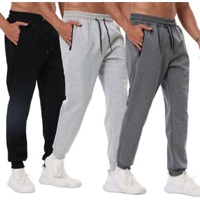 3 Pack Mens Athletic Sweatpants with Zip Pockets,Workout Gym Sweat Pants for Men Running Jogging Pants