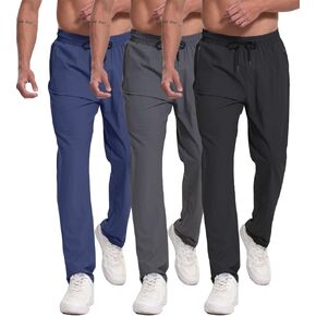 RPOVIG 3 Pack Men's Athletic Sweatpants with Zipper Pockets Workout Gym Running Hiking Active Cooling Stretch Joggers Pants in Kuwait