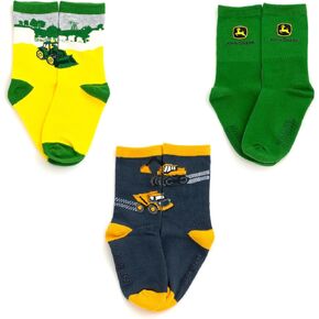 John Deere Truck Farm Animal 3 Pack Non-Slip Grip Crew Socks Toddler to Little Kid Sizes (2T-4T - 4-6)