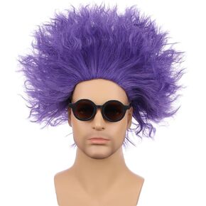 Kids Purple Fluffy Afro Wigs with Glasses Boys Short Curly Wigs Funny Cosplay Wig Childrens Christmas Halloween Wig