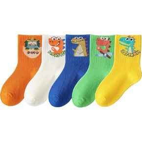 Toddler Boys Cotton Socks Little Kids Big Boys Crew Dress Socks Colorful Striped Cartoon Dinosaur Car socks