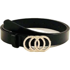 Women's Leather Fashion Belt with Gold Double Buckle for Dresses, Skirts, Jeans, Pants