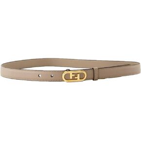 FENDI Women's Grey Skinny Calf Leather Belt, Gold Hardware FF Logo Size 80 cm (30 inches)