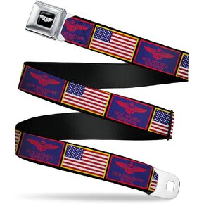 Top Gun Belt, Seatbelt Buckle Belt, Top Gun Maverick Goose and American Flag Patch Blocks Black, Adjustable