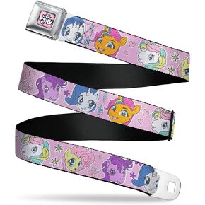 My Little Pony Belt, Seatbelt Buckle Belt, My Little Pony Generations Pony Faces and Cutie Marks Pink, Adjustable