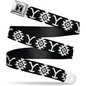 Paramount Network Belt, Seatbelt Buckle Belt, Yellowstone Dutton Ranch and Native American Icon Black White, Adjustable