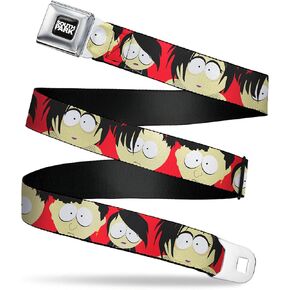 Comedy Central Belt, Seatbelt Buckle Belt, South Park Goth Kids Expressions Red, Adjustable