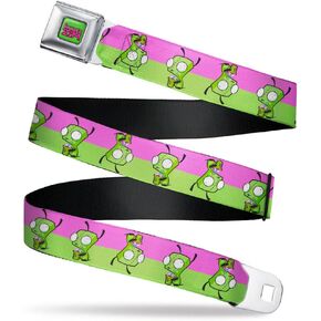 Nickelodeon Belt, Seatbelt Buckle Belt, Invader Zim GIR Drinking Pose Stripe Purple Green, Adjustable