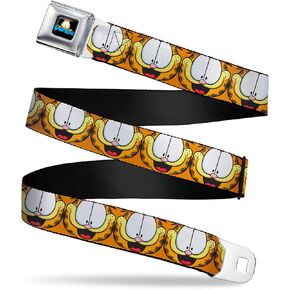 Garfield Belt, Seatbelt Buckle Belt, Garfield Smiling Expression Close Up Orange, Adjustable